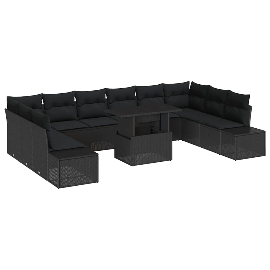 Tuin Sofa Set met opslag 11 pcs Zwart Poly riet is nu te koop bij PeponiXL, paradijselijk wonen!