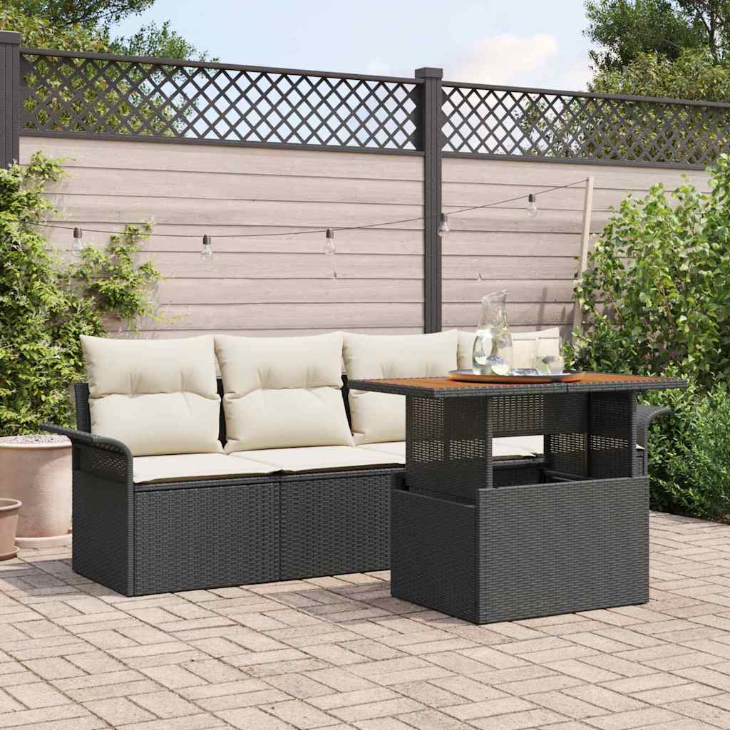 Tuin Sofa Set met opslag 5 pcs Zwart Poly riet is nu te koop bij PeponiXL, paradijselijk wonen!