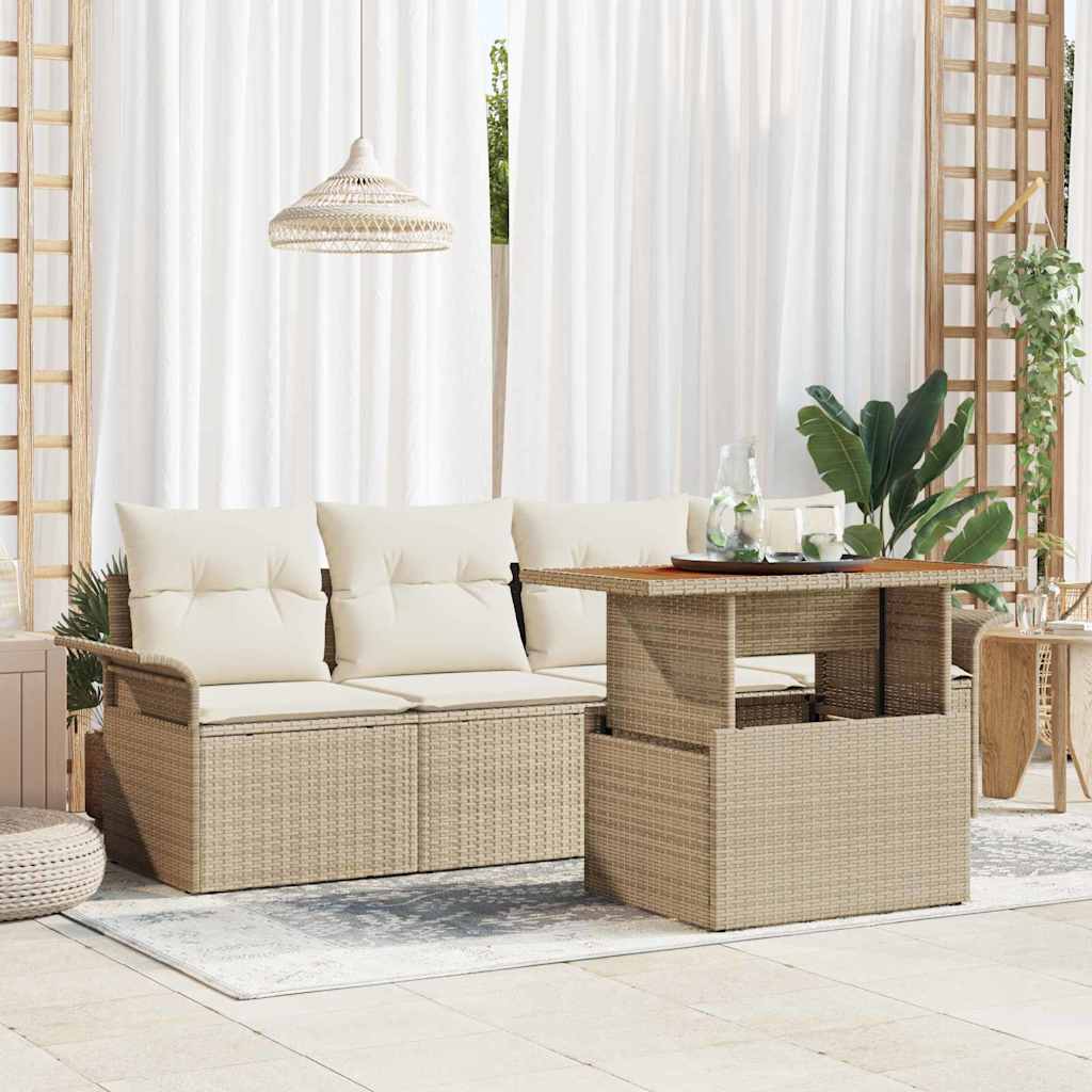 Tuin Sofa Set met opslag 5 pcs Beige Poly riet is nu te koop bij PeponiXL, paradijselijk wonen!
