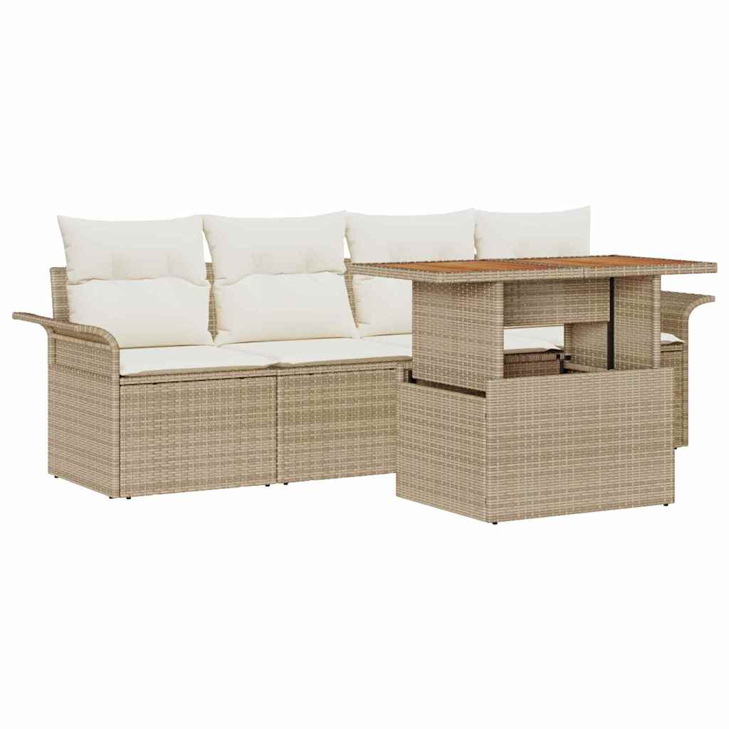 Tuin Sofa Set met opslag 5 pcs Beige Poly riet is nu te koop bij PeponiXL, paradijselijk wonen!