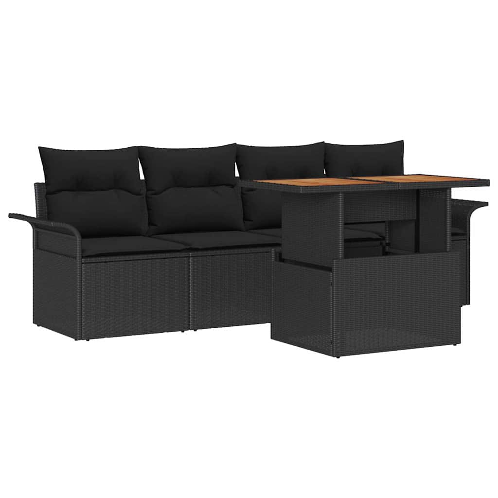 Tuin Sofa Set met opslag 5 pcs Zwart Poly riet is nu te koop bij PeponiXL, paradijselijk wonen!