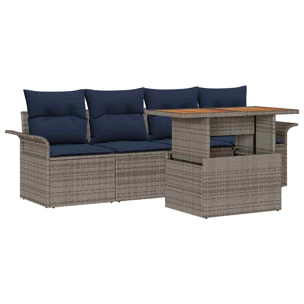 Tuin Sofa Set met opslag 5 pcs Grijs Poly riet is nu te koop bij PeponiXL, paradijselijk wonen!