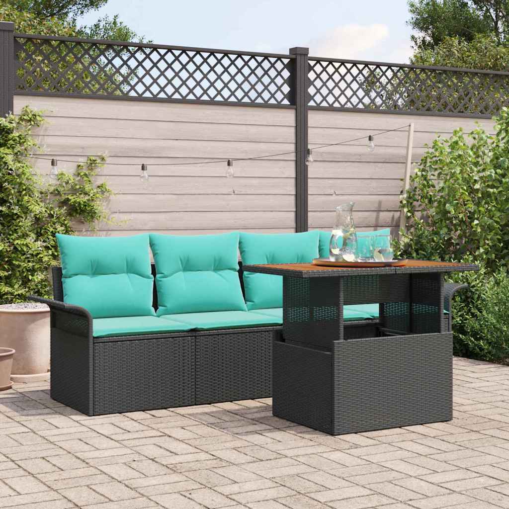 Tuin Sofa Set met opslag 5 pcs Zwart Poly riet is nu te koop bij PeponiXL, paradijselijk wonen!