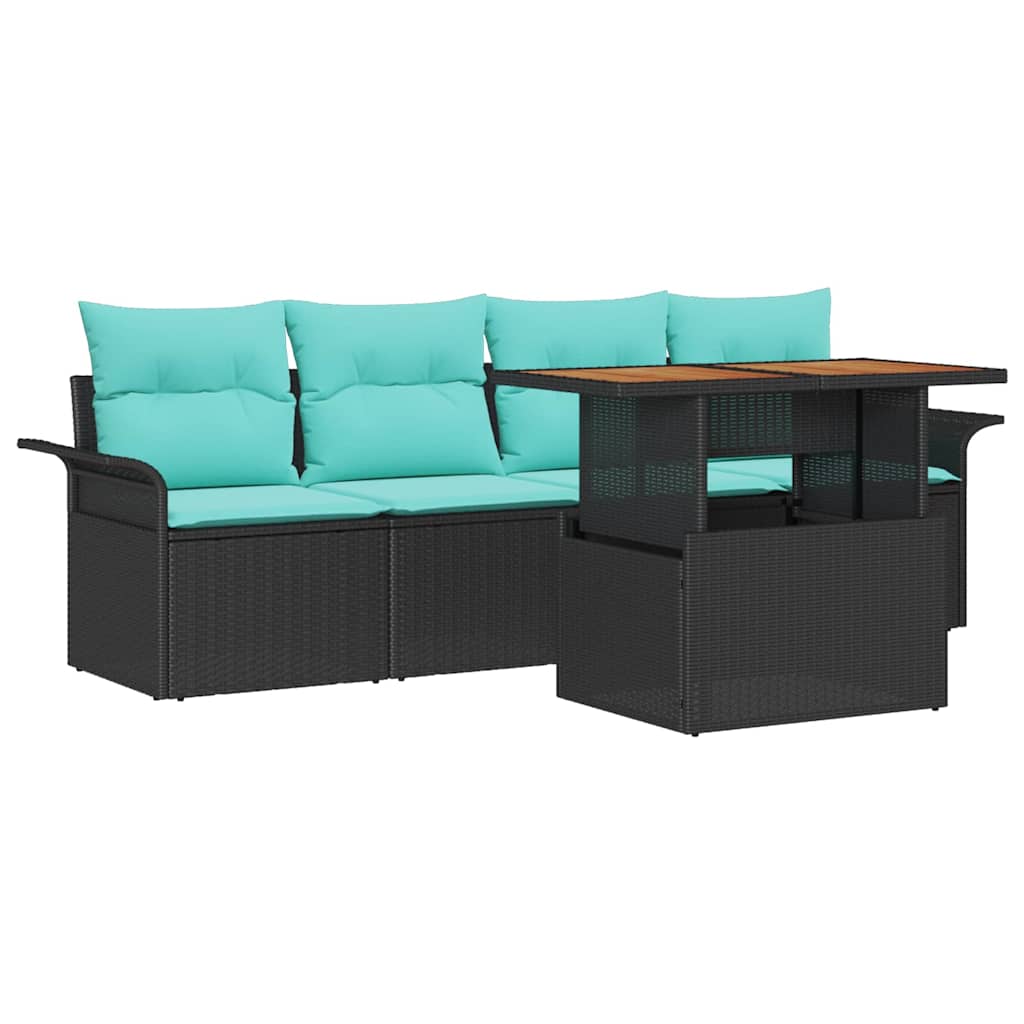 Tuin Sofa Set met opslag 5 pcs Zwart Poly riet is nu te koop bij PeponiXL, paradijselijk wonen!