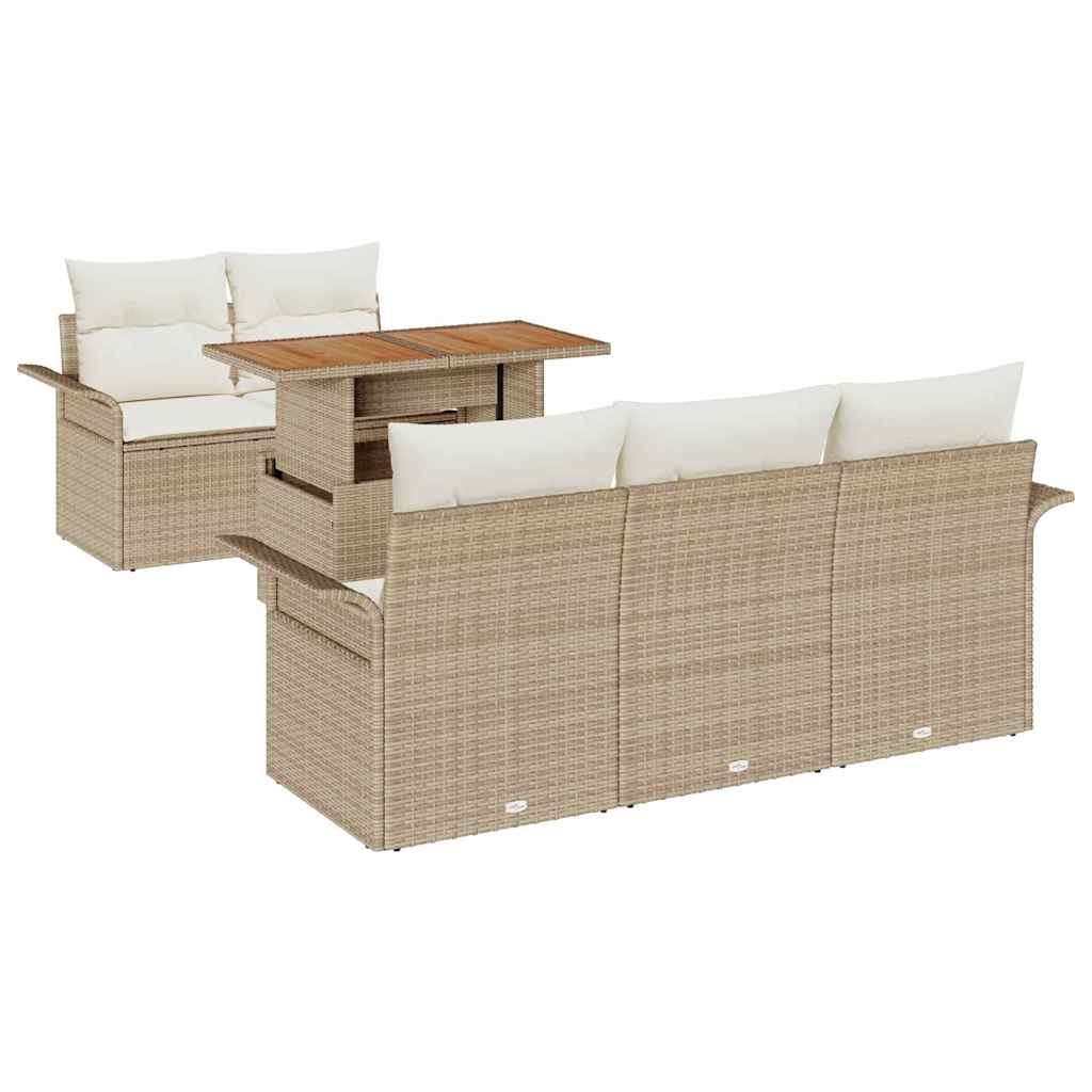 Tuin Sofa Set met opslag 6 pcs Beige Poly riet is nu te koop bij PeponiXL, paradijselijk wonen!