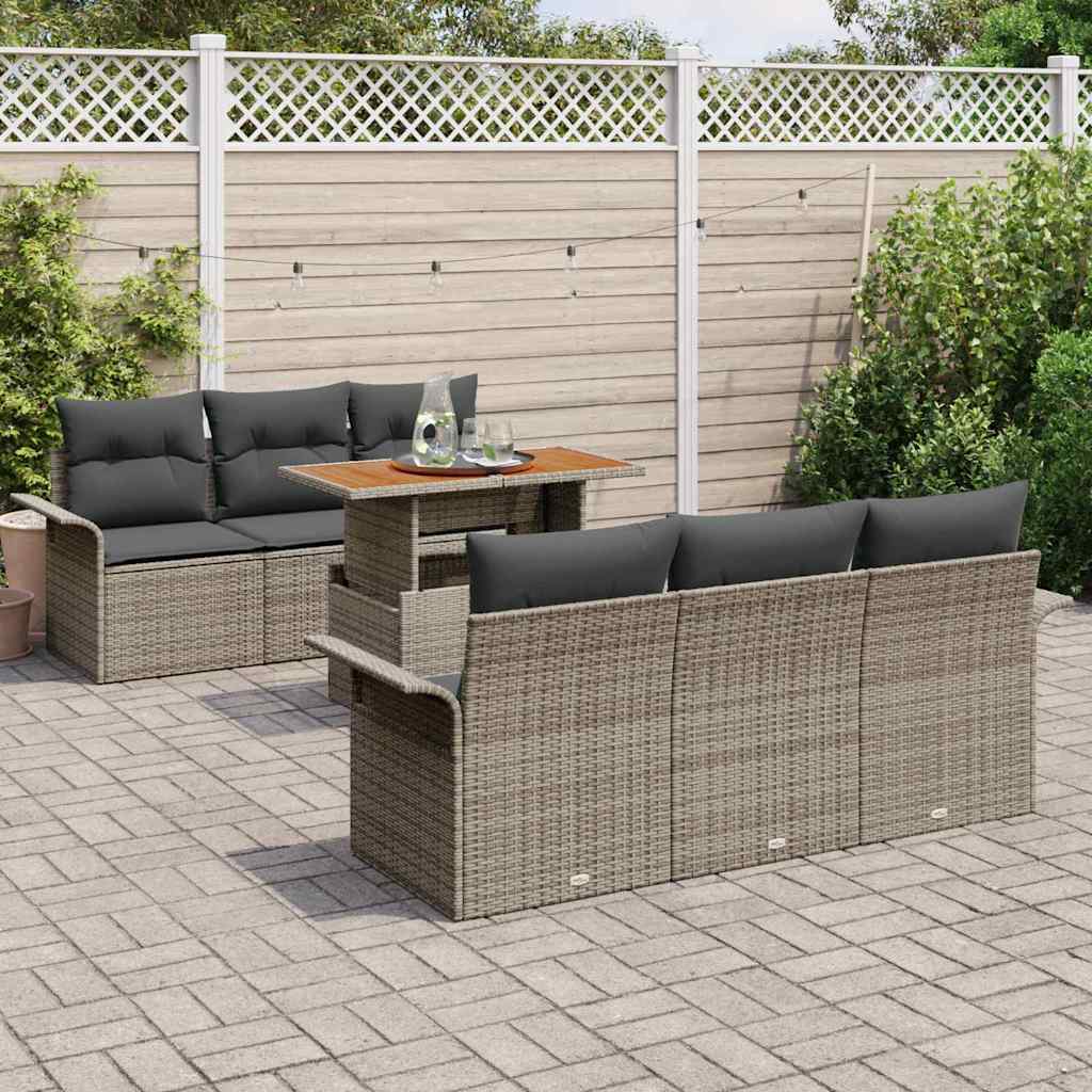 Tuin Sofa Set met opslag 7 pcs Grijs Poly riet is nu te koop bij PeponiXL, paradijselijk wonen!