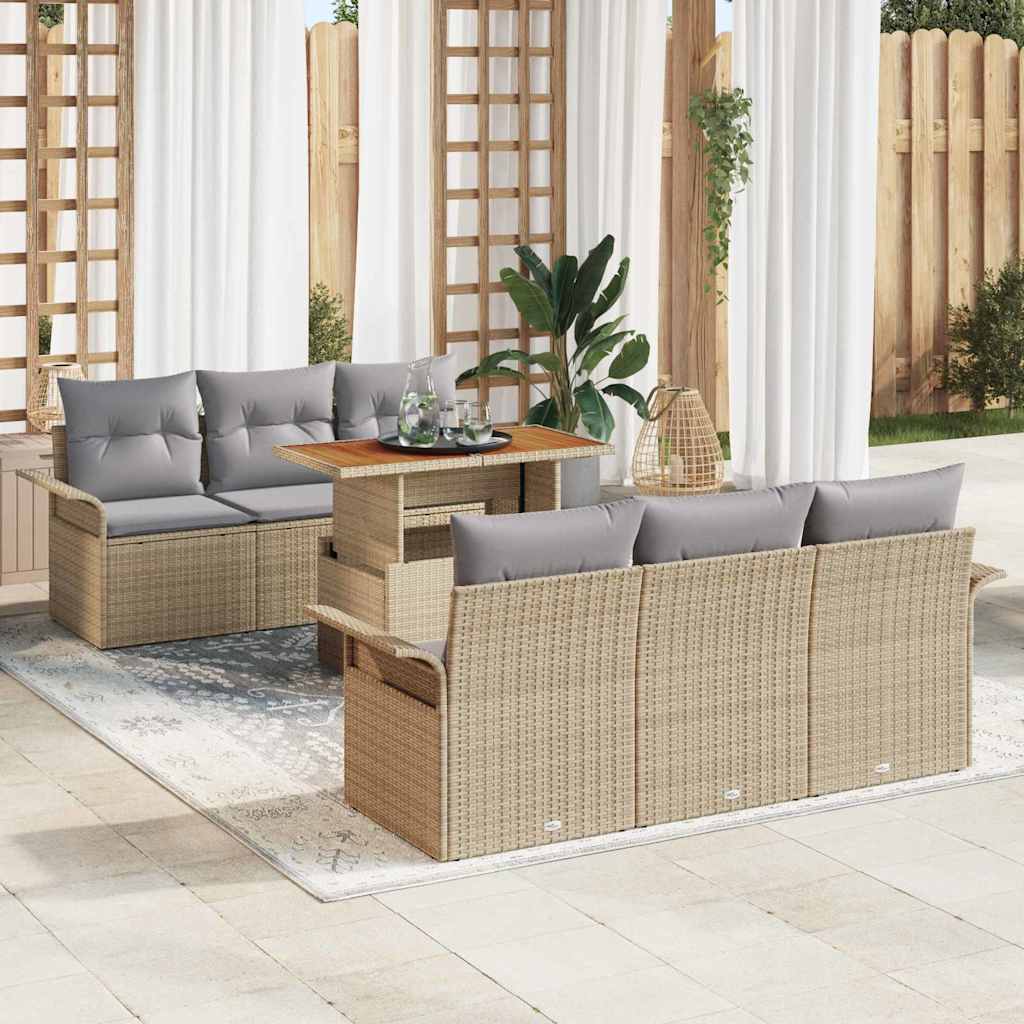 Tuin Sofa Set met opslag 7 pcs Beige Poly riet is nu te koop bij PeponiXL, paradijselijk wonen!