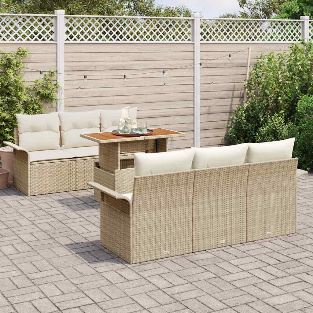 Tuin Sofa Set met opslag 7 pcs Beige Poly riet is nu te koop bij PeponiXL, paradijselijk wonen!