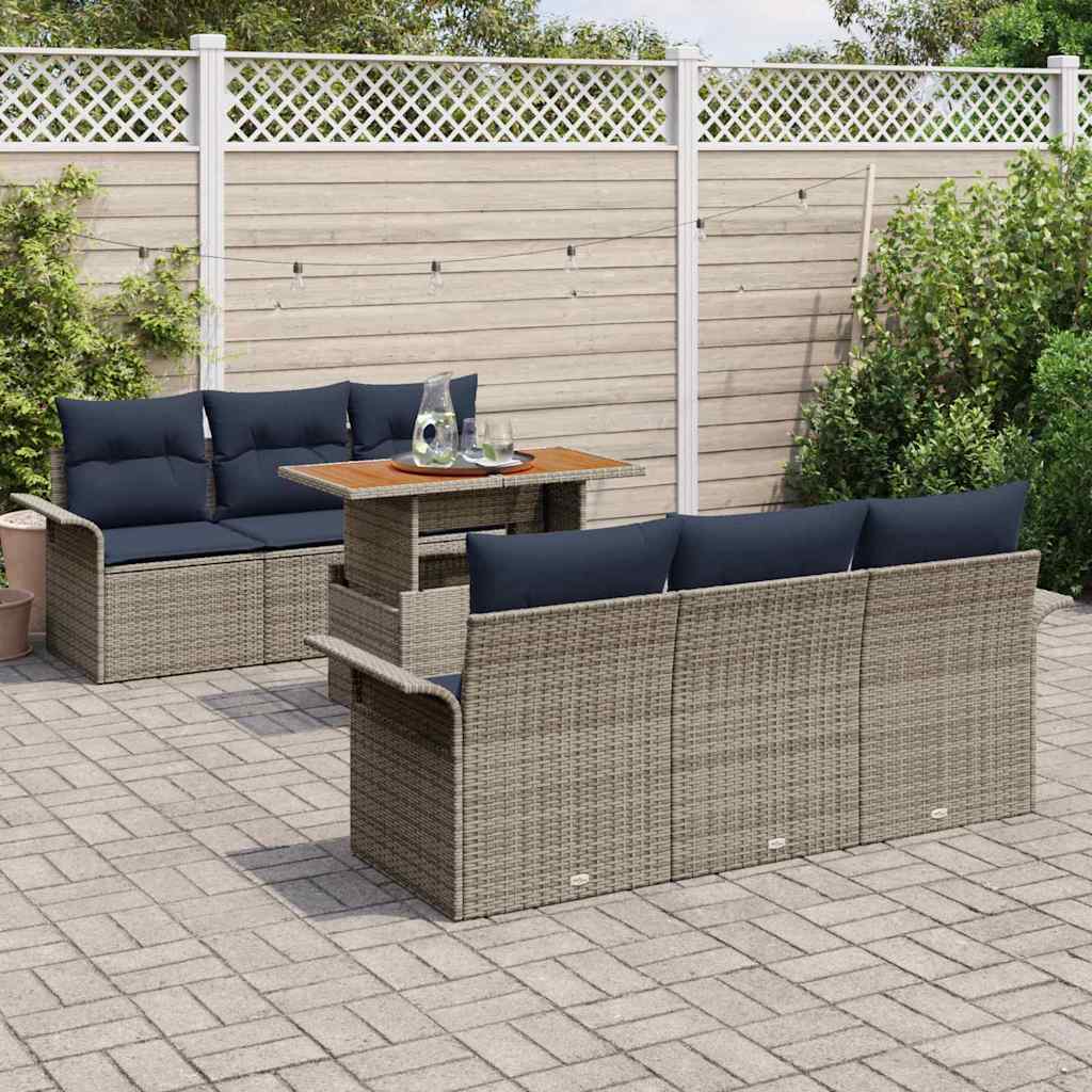 Tuin Sofa Set met opslag 7 pcs Grijs Poly riet is nu te koop bij PeponiXL, paradijselijk wonen!