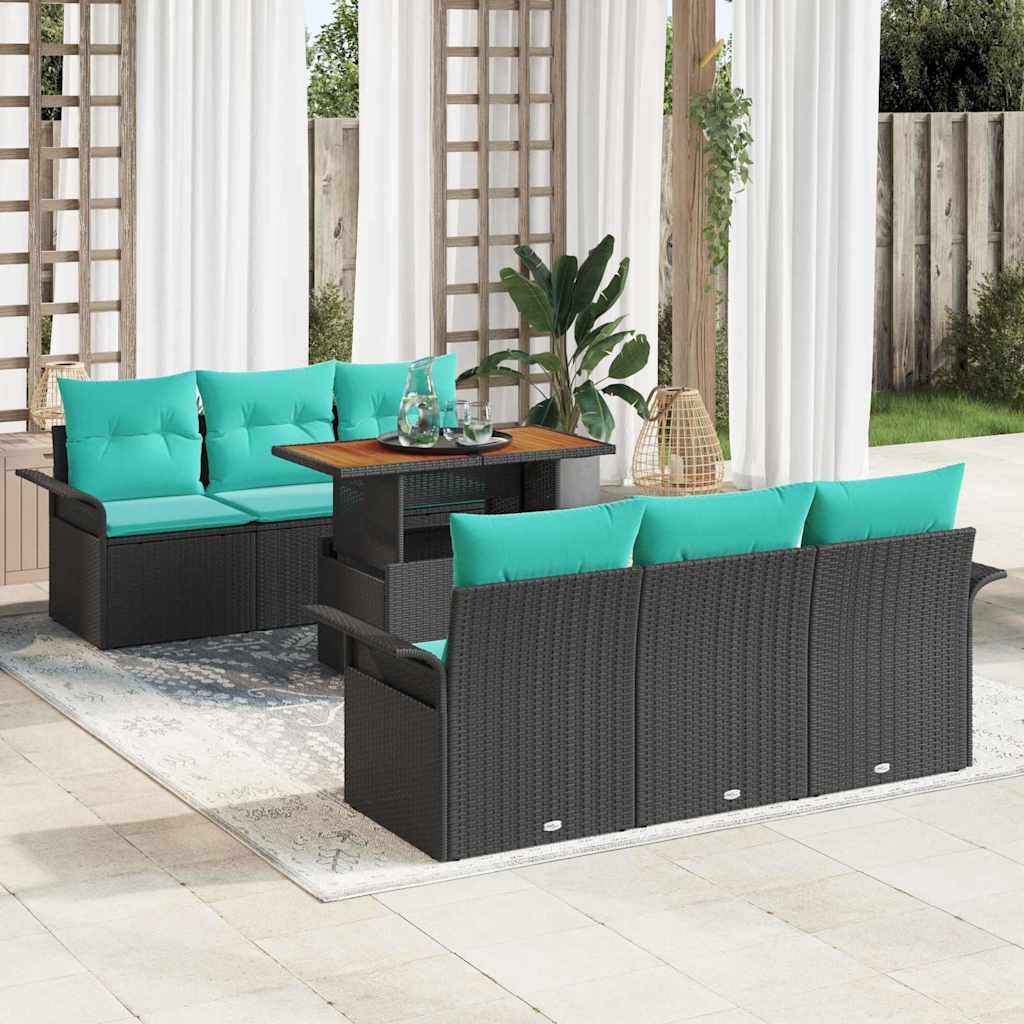 Tuin Sofa Set met opslag 7 pcs Zwart Poly riet is nu te koop bij PeponiXL, paradijselijk wonen!