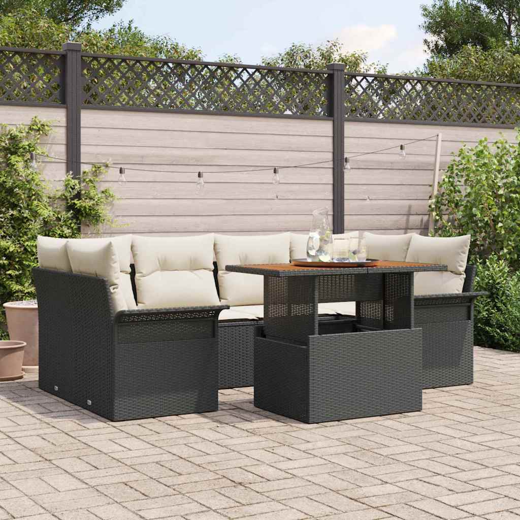 Tuin Sofa Set met opslag 7 pcs Zwart Poly riet is nu te koop bij PeponiXL, paradijselijk wonen!