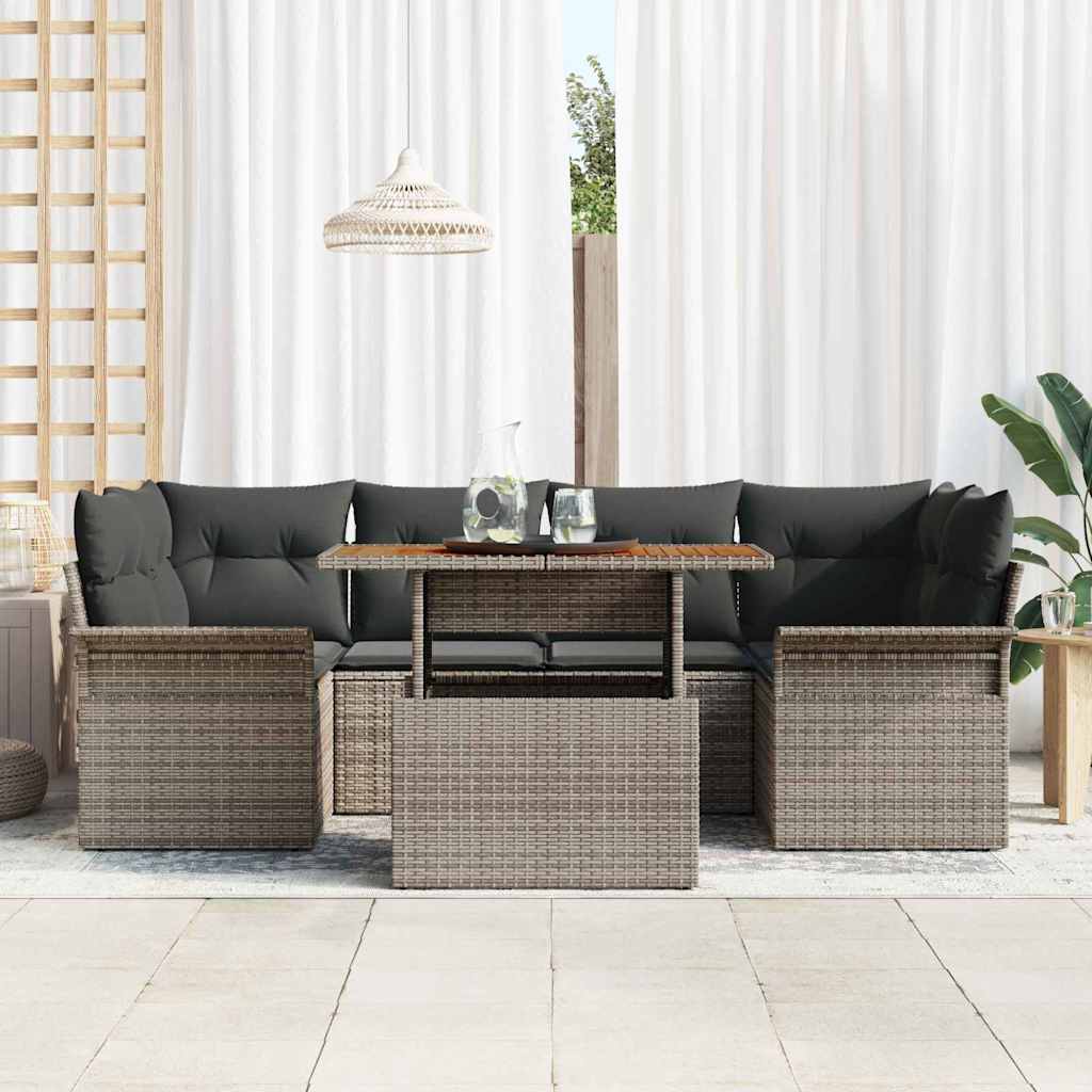 Tuin Sofa Set met opslag 7 pcs Grijs Poly riet is nu te koop bij PeponiXL, paradijselijk wonen!