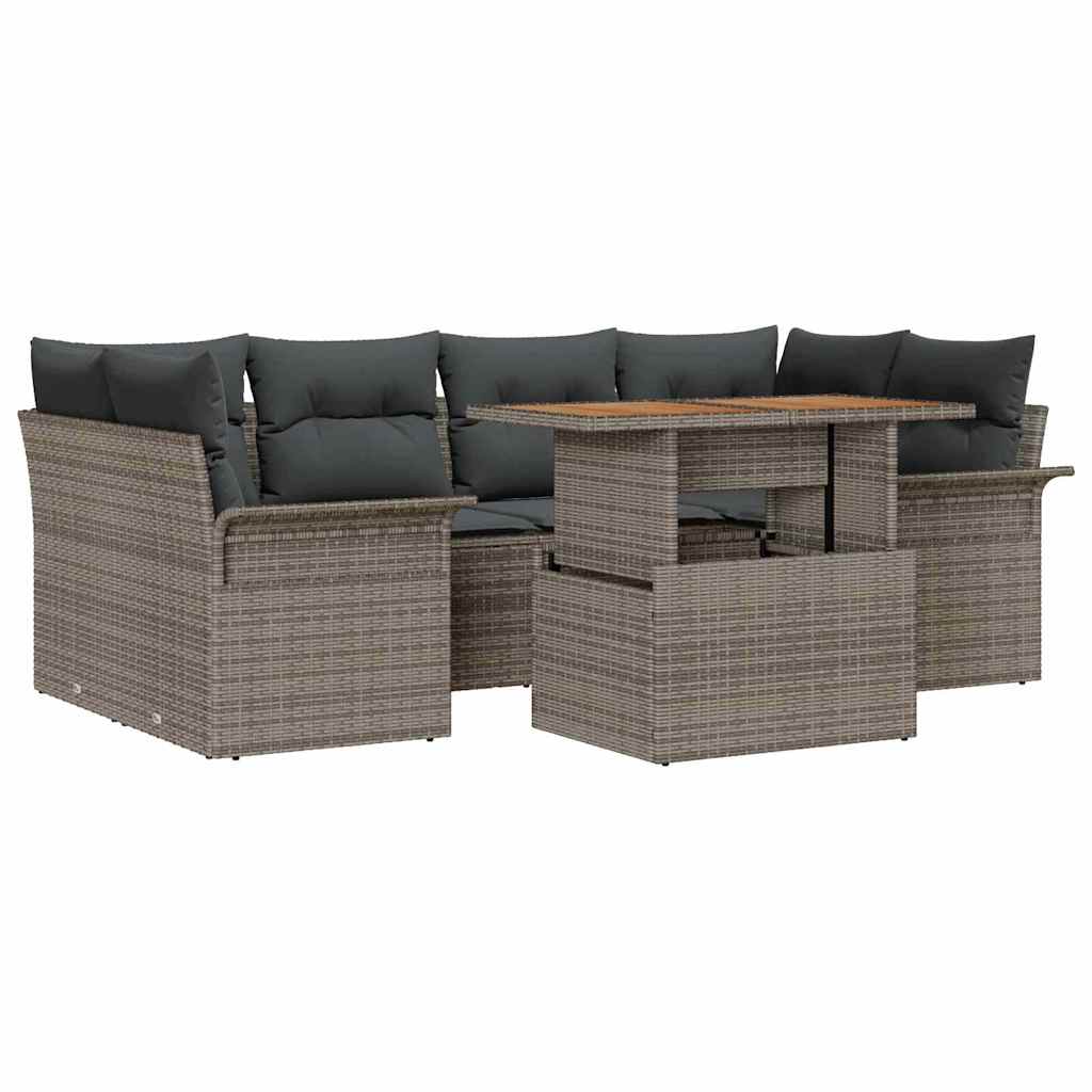 Tuin Sofa Set met opslag 7 pcs Grijs Poly riet is nu te koop bij PeponiXL, paradijselijk wonen!