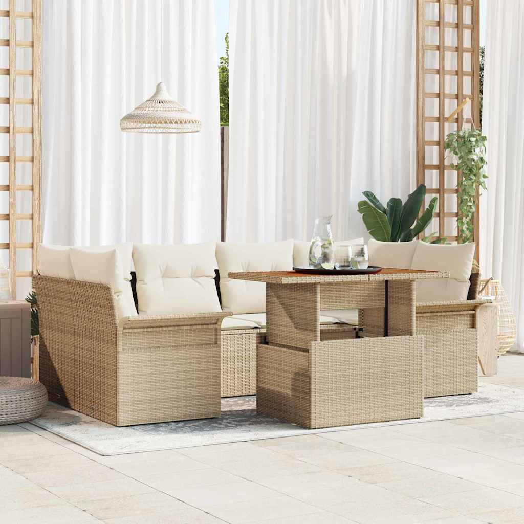 Tuin Sofa Set met opslag 7 pcs Beige Poly riet is nu te koop bij PeponiXL, paradijselijk wonen!