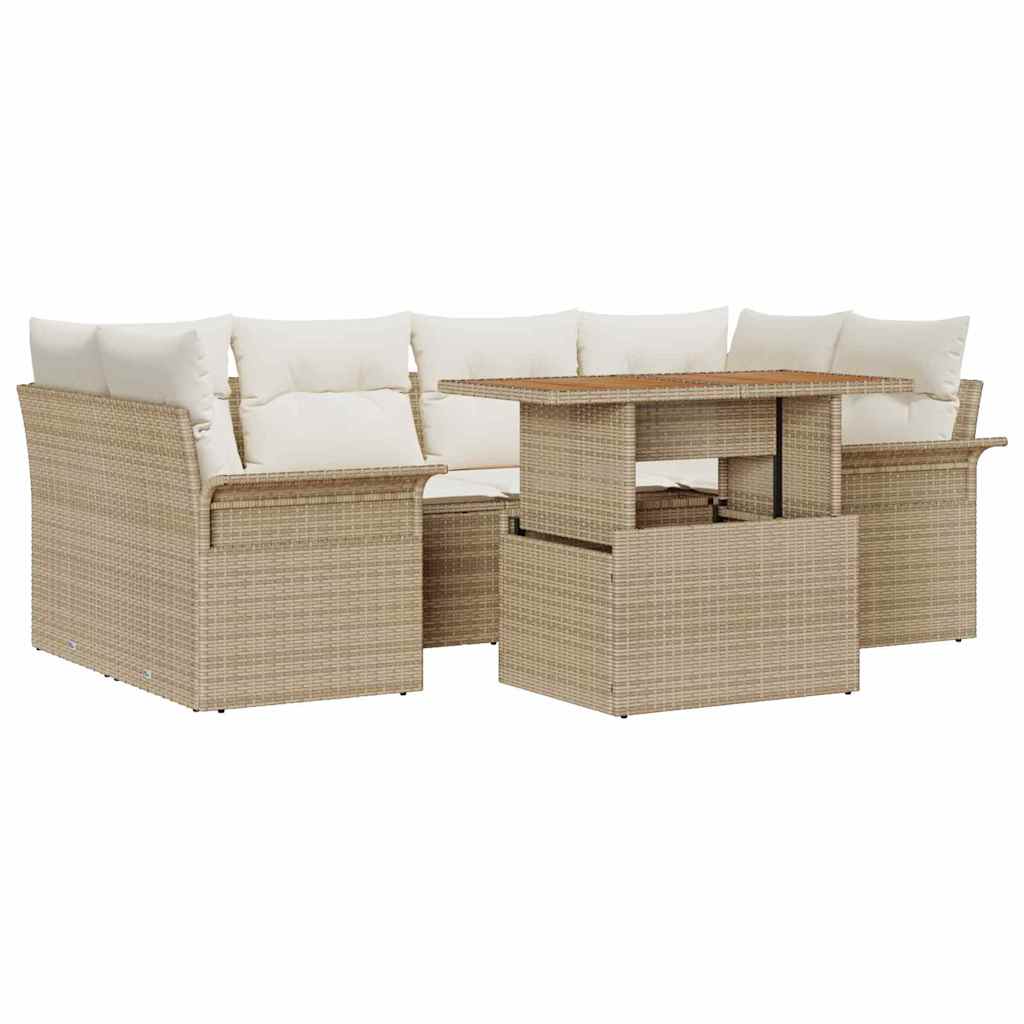 Tuin Sofa Set met opslag 7 pcs Beige Poly riet is nu te koop bij PeponiXL, paradijselijk wonen!