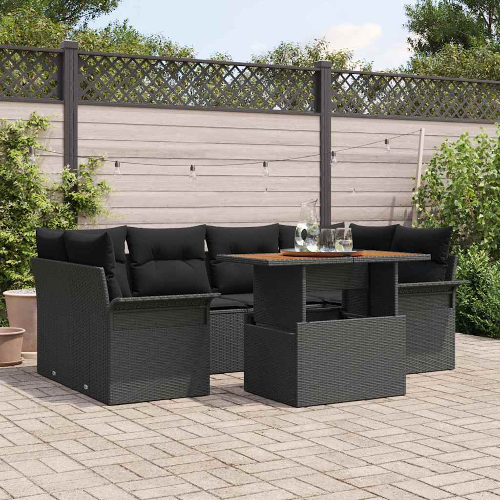 Tuin Sofa Set met opslag 7 pcs Zwart Poly riet is nu te koop bij PeponiXL, paradijselijk wonen!