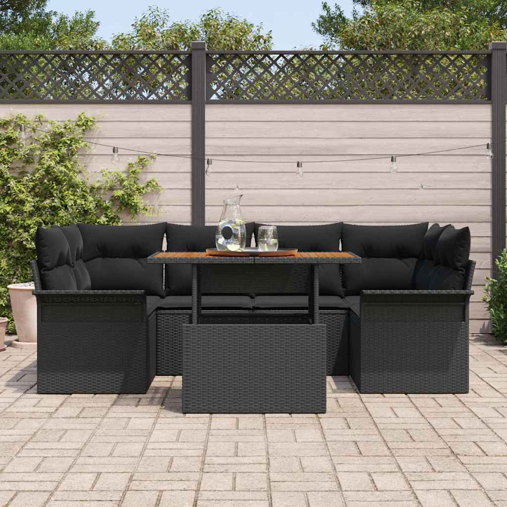 Tuin Sofa Set met opslag 7 pcs Zwart Poly riet is nu te koop bij PeponiXL, paradijselijk wonen!