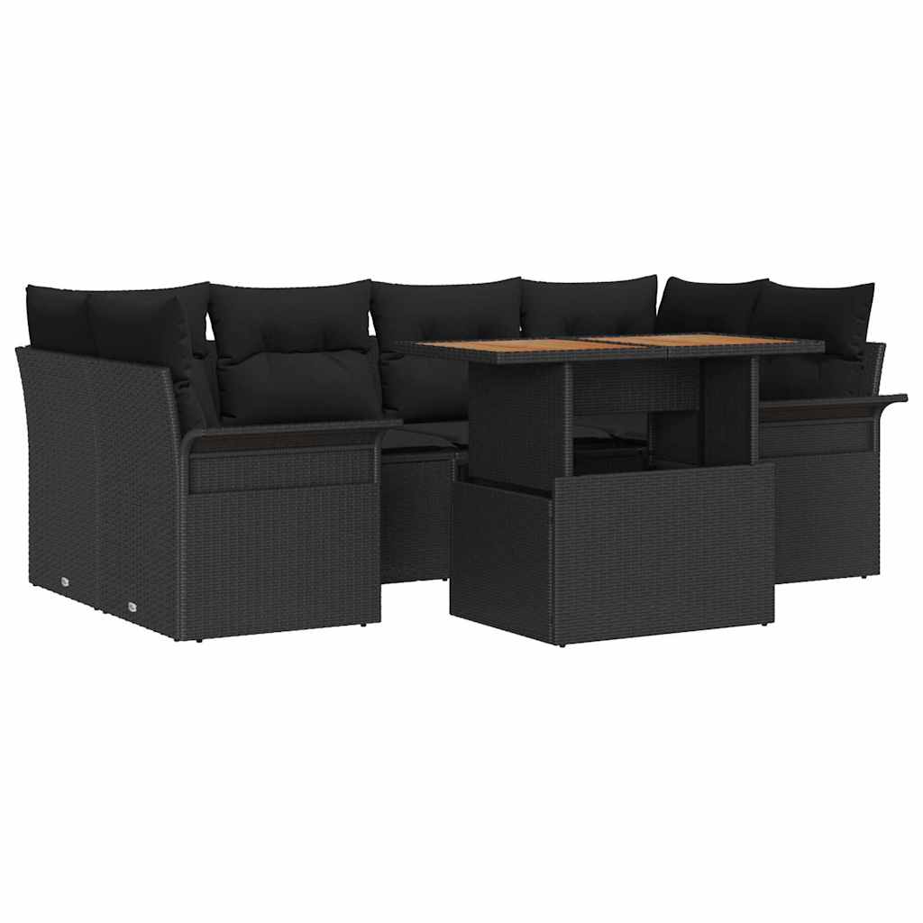 Tuin Sofa Set met opslag 7 pcs Zwart Poly riet is nu te koop bij PeponiXL, paradijselijk wonen!