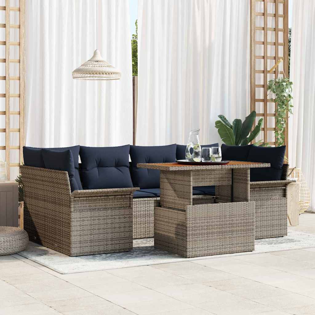 Tuin Sofa Set met opslag 7 pcs Grijs Poly riet is nu te koop bij PeponiXL, paradijselijk wonen!