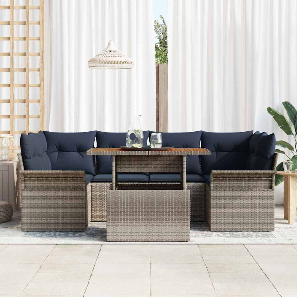 Tuin Sofa Set met opslag 7 pcs Grijs Poly riet is nu te koop bij PeponiXL, paradijselijk wonen!