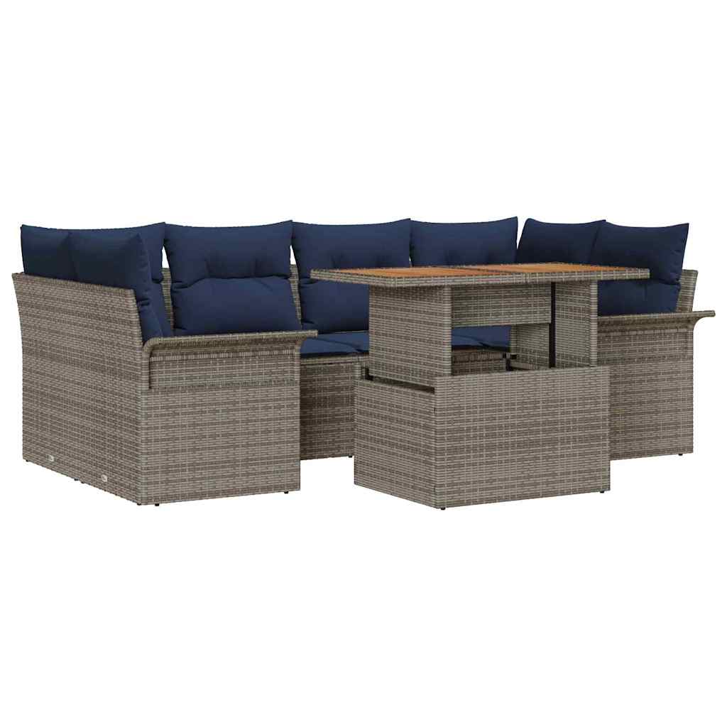 Tuin Sofa Set met opslag 7 pcs Grijs Poly riet is nu te koop bij PeponiXL, paradijselijk wonen!