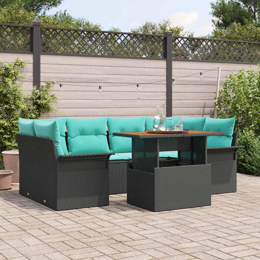 Tuin Sofa Set met opslag 7 pcs Zwart Poly riet is nu te koop bij PeponiXL, paradijselijk wonen!