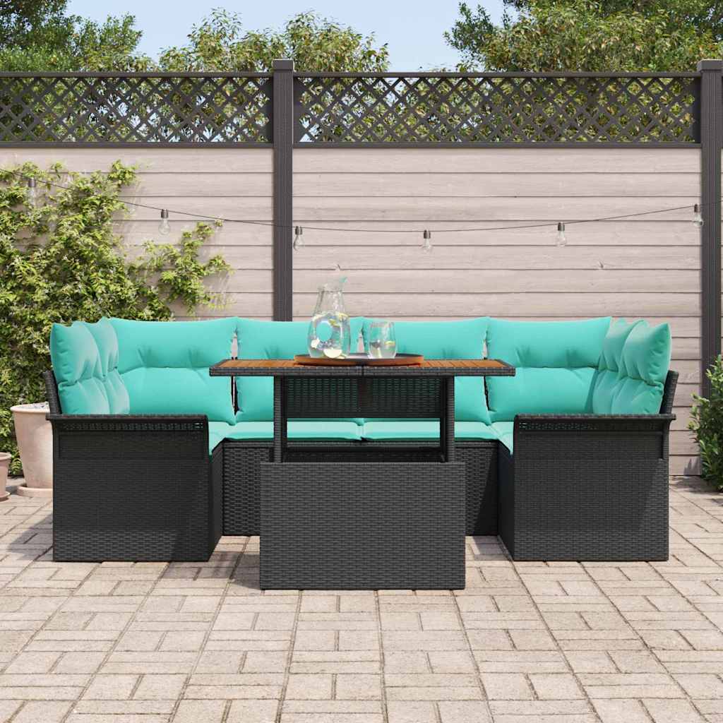 Tuin Sofa Set met opslag 7 pcs Zwart Poly riet is nu te koop bij PeponiXL, paradijselijk wonen!