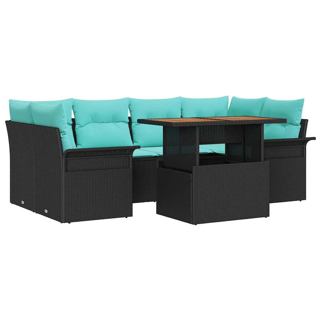 Tuin Sofa Set met opslag 7 pcs Zwart Poly riet is nu te koop bij PeponiXL, paradijselijk wonen!