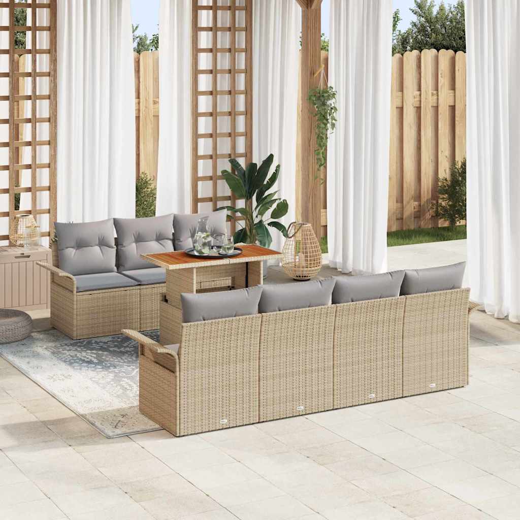 Tuin Sofa Set met opslag 8 pcs Beige Poly riet is nu te koop bij PeponiXL, paradijselijk wonen!