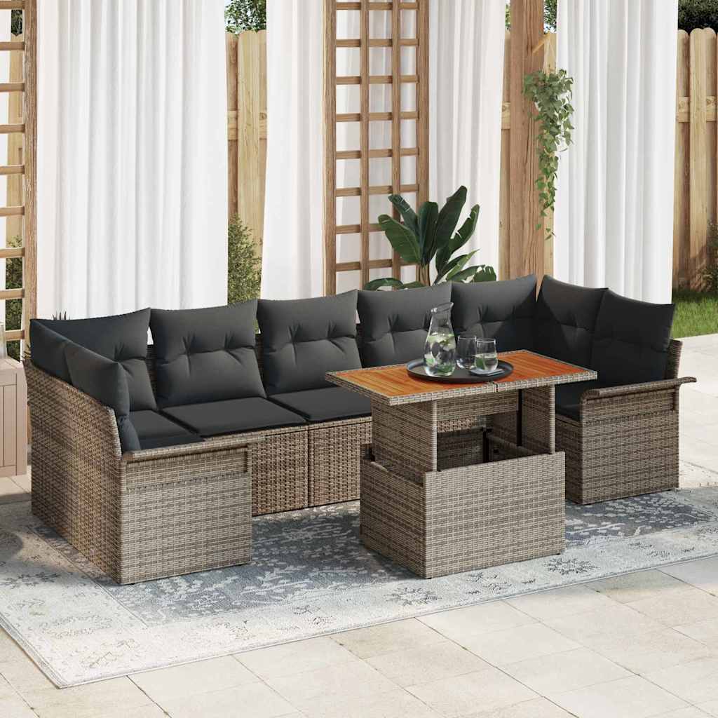 Tuin Sofa Set met opslag 8 pcs Grijs Poly riet is nu te koop bij PeponiXL, paradijselijk wonen!