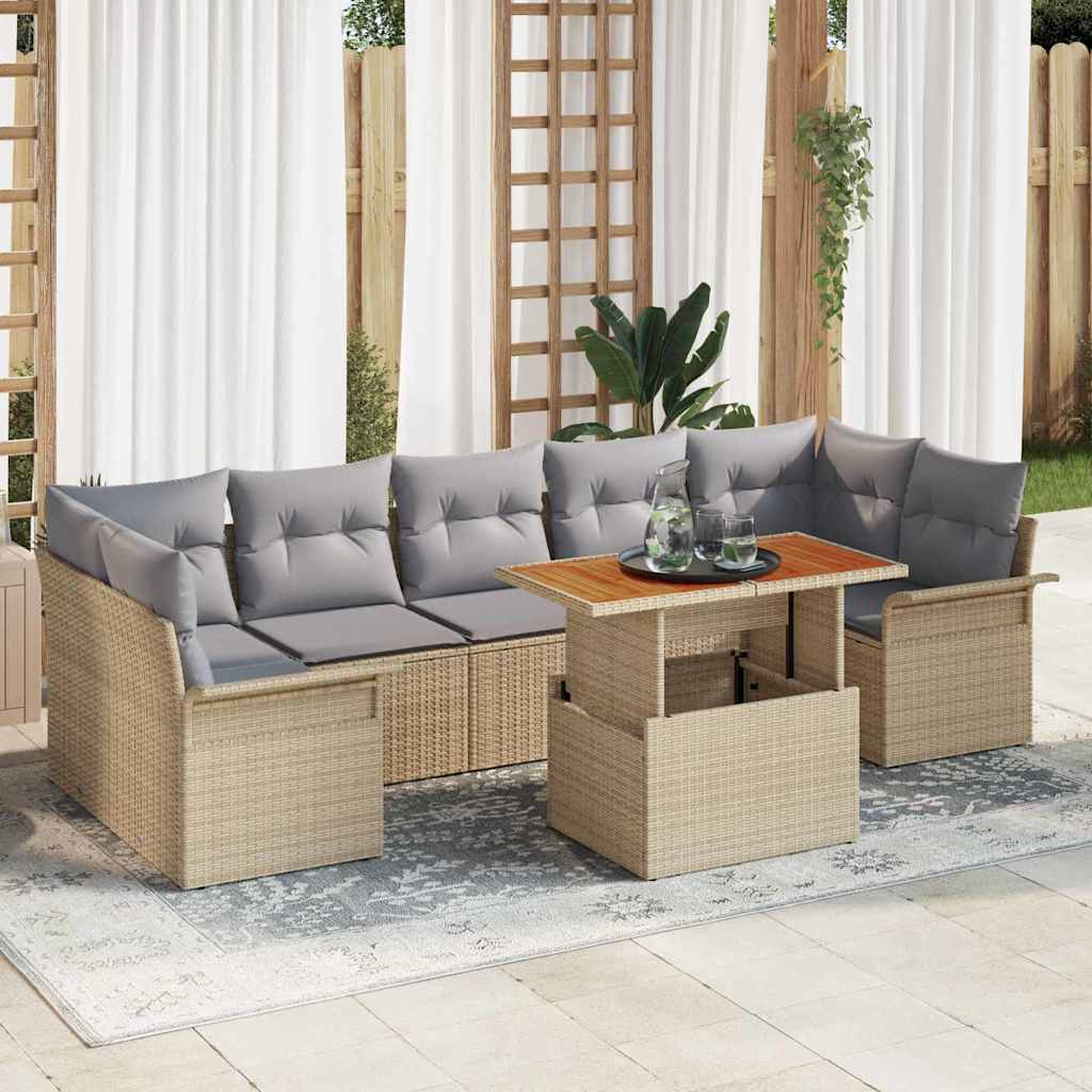 Tuin Sofa Set met opslag 8 pcs Beige Poly riet is nu te koop bij PeponiXL, paradijselijk wonen!
