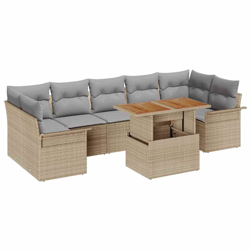 Tuin Sofa Set met opslag 8 pcs Beige Poly riet is nu te koop bij PeponiXL, paradijselijk wonen!