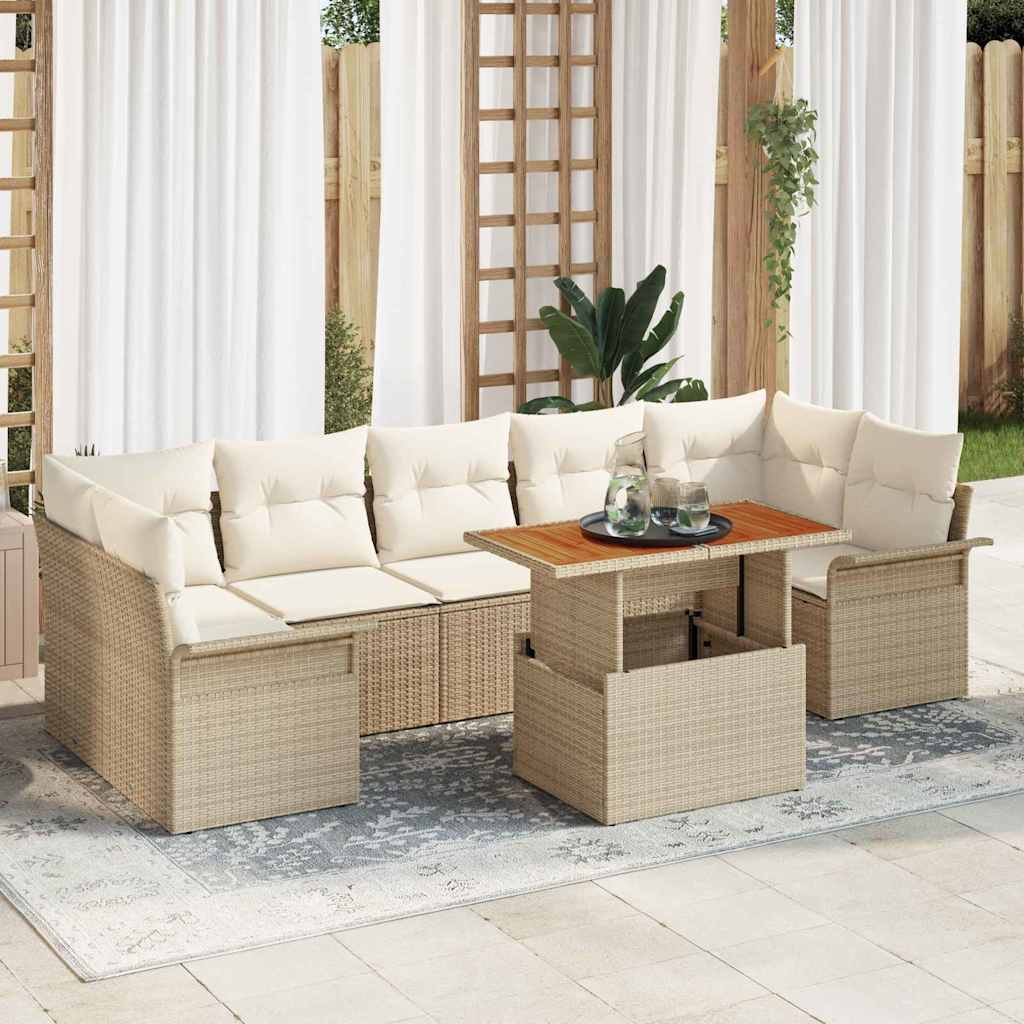 Tuin Sofa Set met opslag 8 pcs Beige Poly riet is nu te koop bij PeponiXL, paradijselijk wonen!
