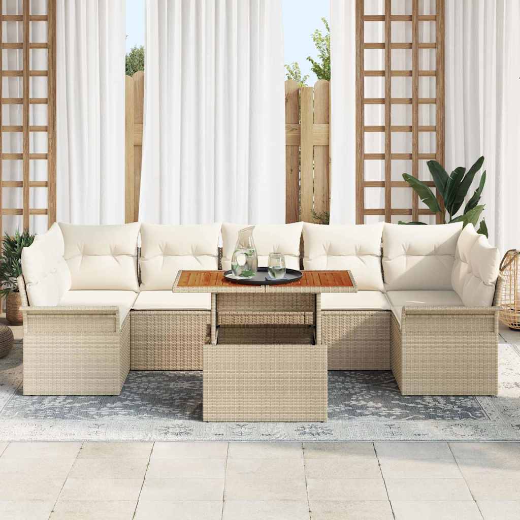 Tuin Sofa Set met opslag 8 pcs Beige Poly riet is nu te koop bij PeponiXL, paradijselijk wonen!
