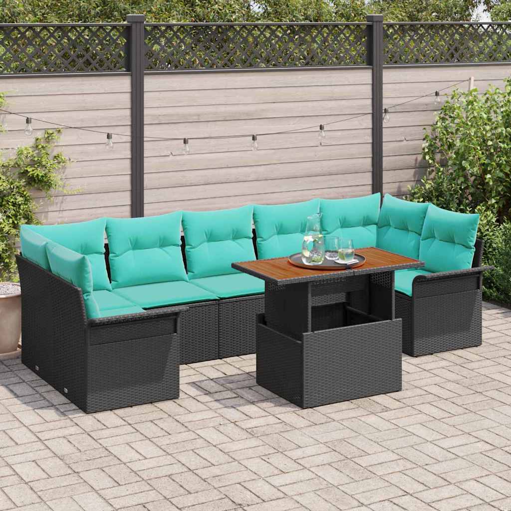 Tuin Sofa Set met opslag 8 pcs Zwart Poly riet is nu te koop bij PeponiXL, paradijselijk wonen!