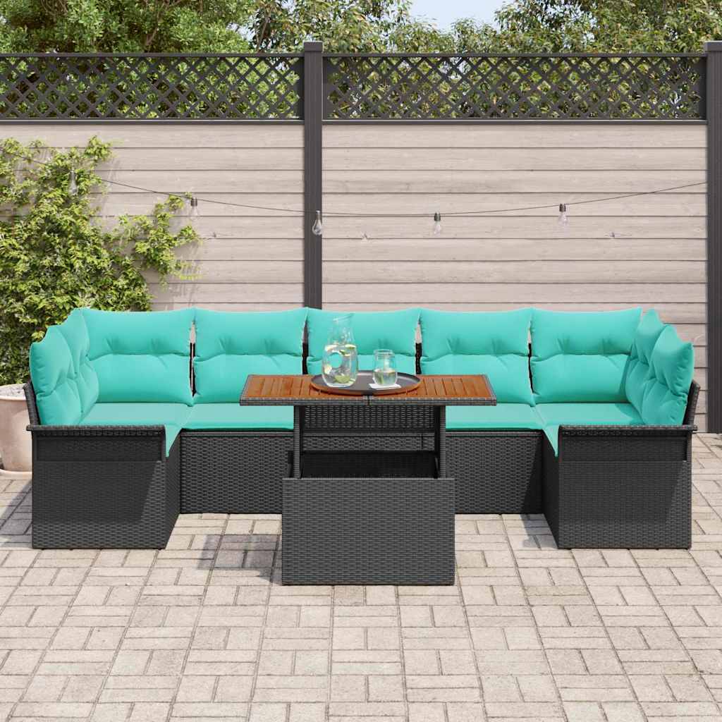 Tuin Sofa Set met opslag 8 pcs Zwart Poly riet is nu te koop bij PeponiXL, paradijselijk wonen!