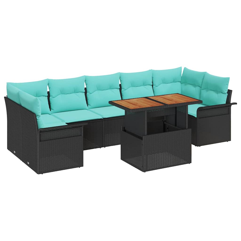 Tuin Sofa Set met opslag 8 pcs Zwart Poly riet is nu te koop bij PeponiXL, paradijselijk wonen!