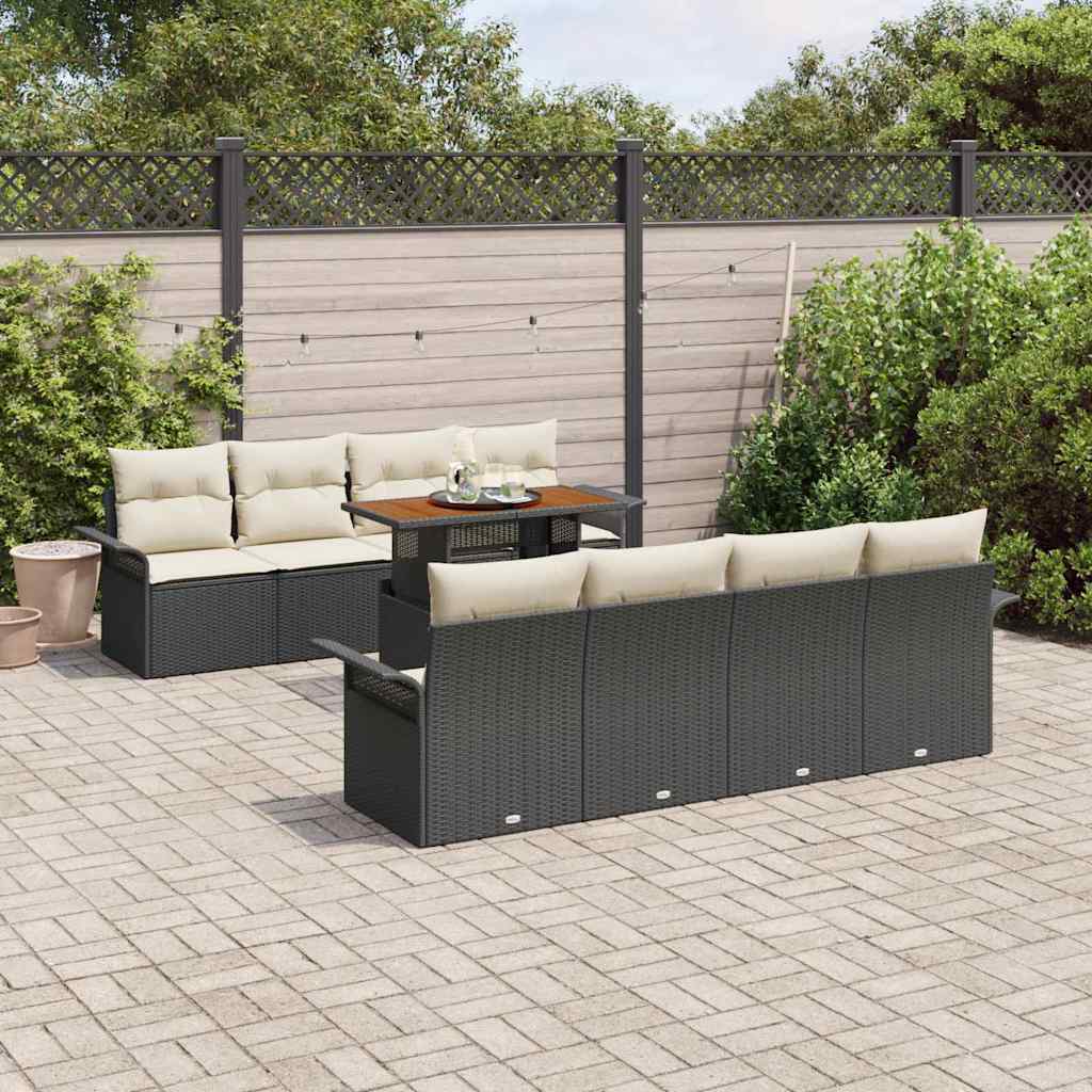 Tuin Sofa Set met opslag 9 pcs Zwart Poly riet is nu te koop bij PeponiXL, paradijselijk wonen!