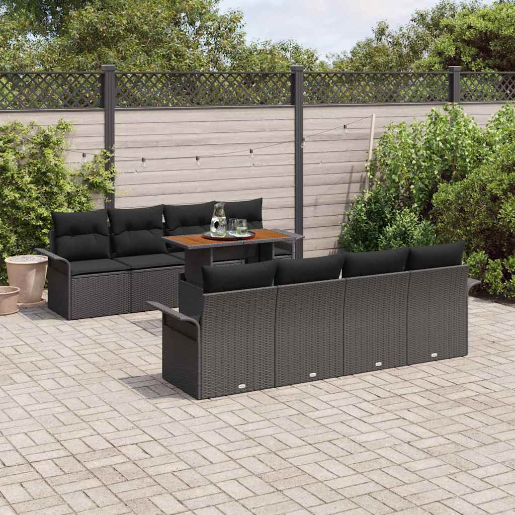 Tuin Sofa Set met opslag 9 pcs Zwart Poly riet is nu te koop bij PeponiXL, paradijselijk wonen!