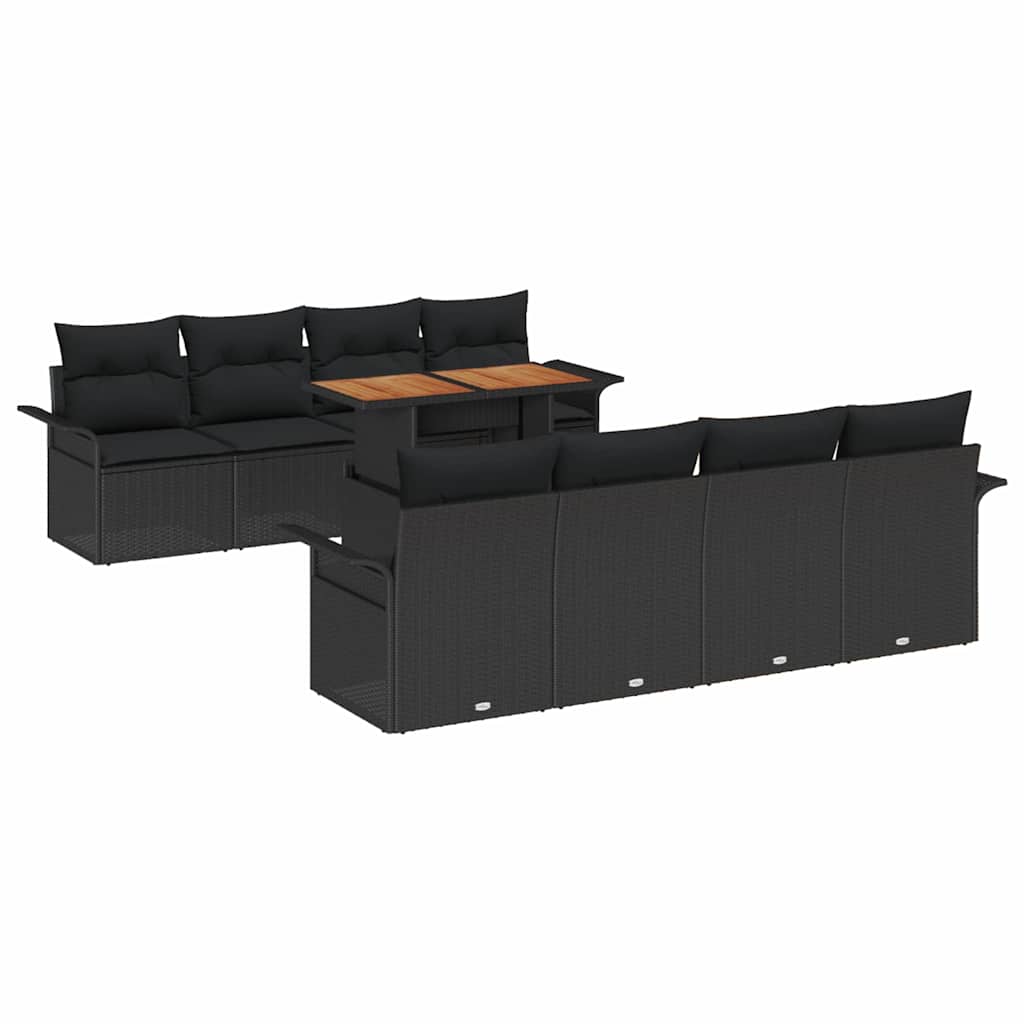 Tuin Sofa Set met opslag 9 pcs Zwart Poly riet is nu te koop bij PeponiXL, paradijselijk wonen!
