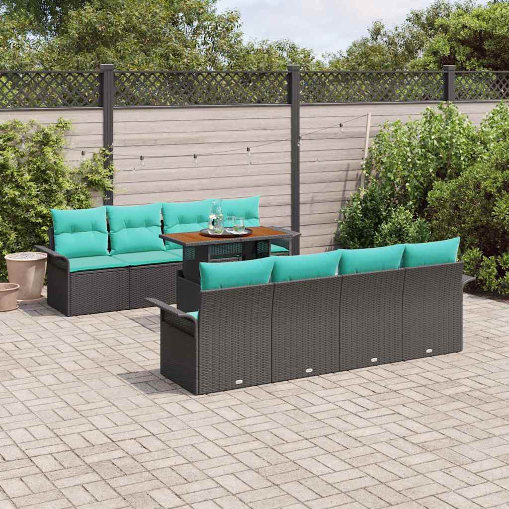 Tuin Sofa Set met opslag 9 pcs Zwart Poly riet is nu te koop bij PeponiXL, paradijselijk wonen!