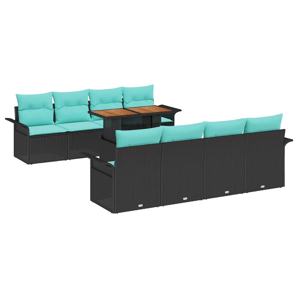Tuin Sofa Set met opslag 9 pcs Zwart Poly riet is nu te koop bij PeponiXL, paradijselijk wonen!