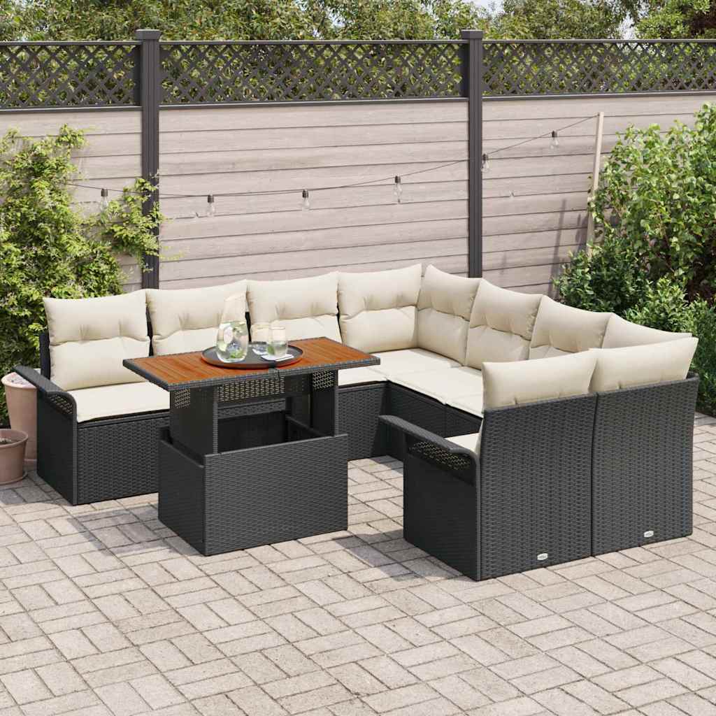 Tuin Sofa Set met opslag 9 pcs Zwart Poly riet is nu te koop bij PeponiXL, paradijselijk wonen!