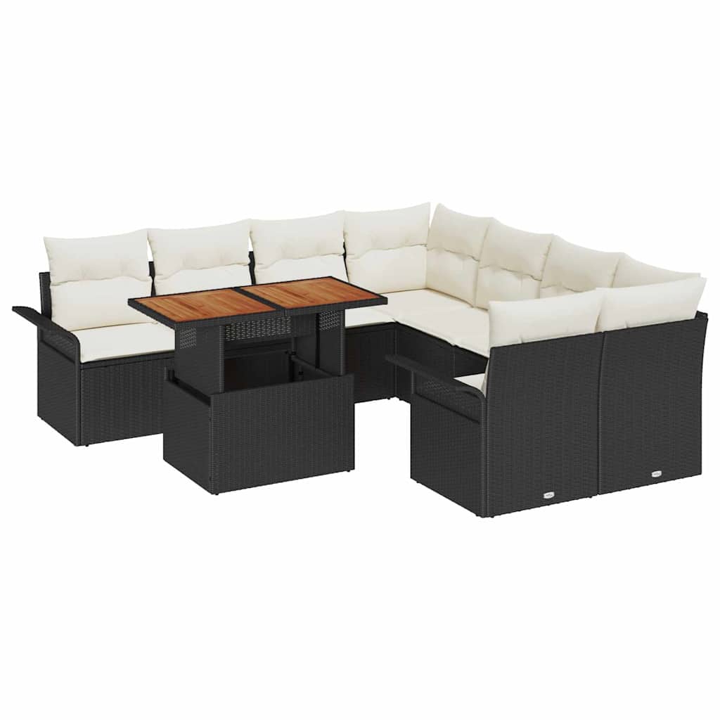 Tuin Sofa Set met opslag 9 pcs Zwart Poly riet is nu te koop bij PeponiXL, paradijselijk wonen!