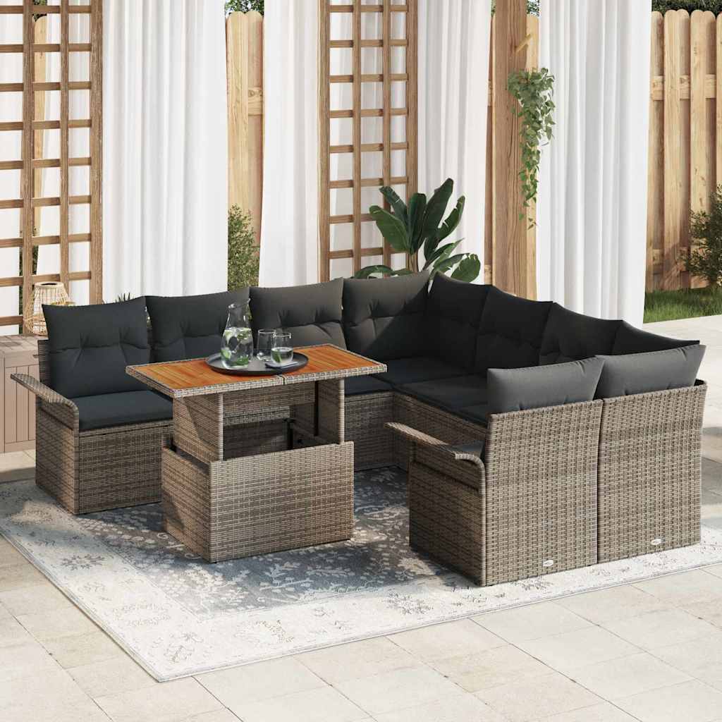 Tuin Sofa Set met opslag 9 pcs Grijs Poly riet is nu te koop bij PeponiXL, paradijselijk wonen!