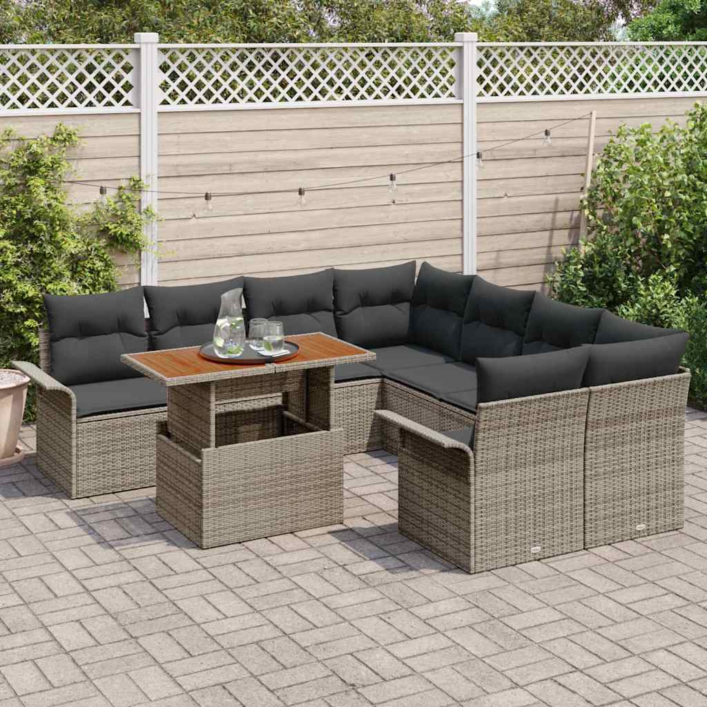 Tuin Sofa Set met opslag 9 pcs Grijs Poly riet is nu te koop bij PeponiXL, paradijselijk wonen!