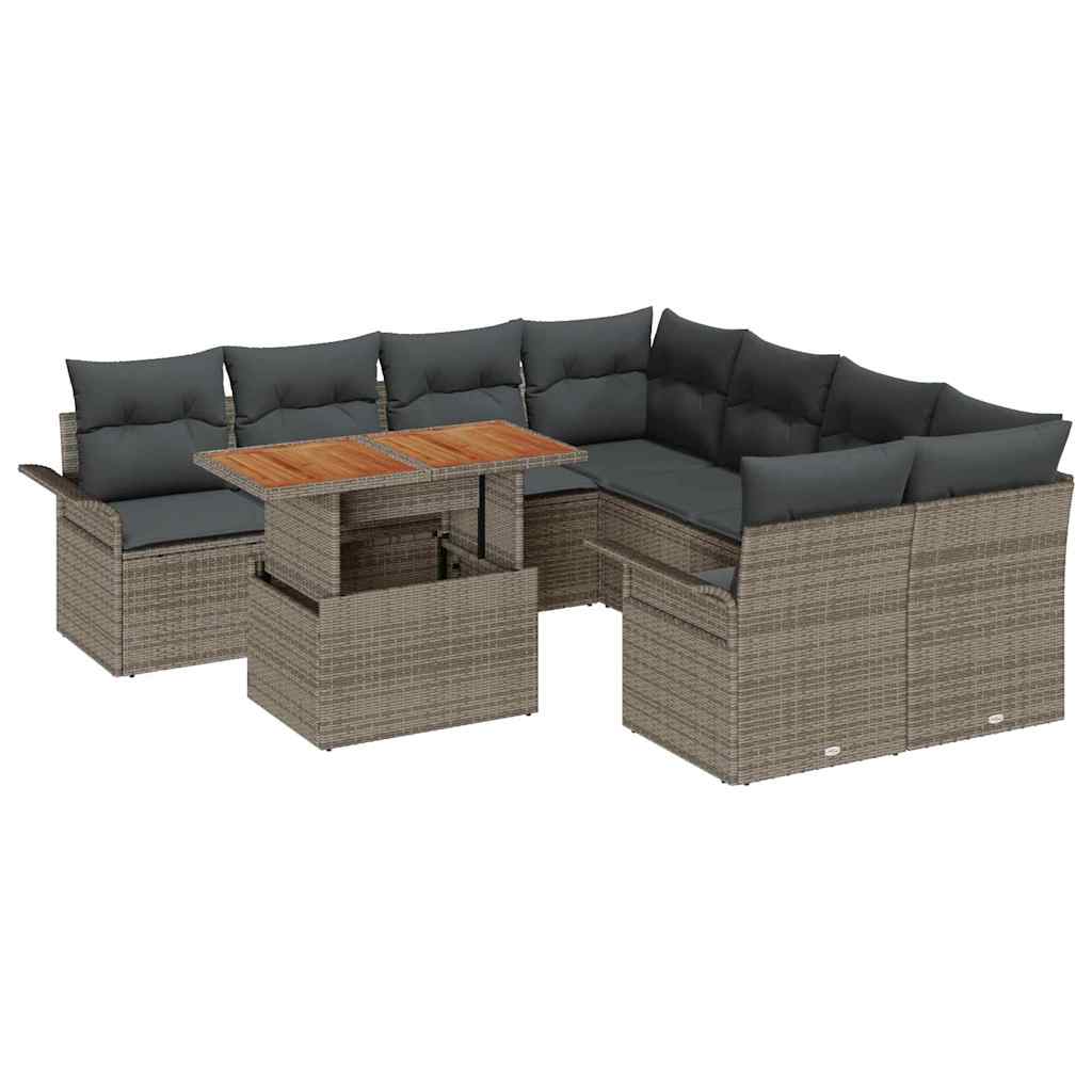 Tuin Sofa Set met opslag 9 pcs Grijs Poly riet is nu te koop bij PeponiXL, paradijselijk wonen!