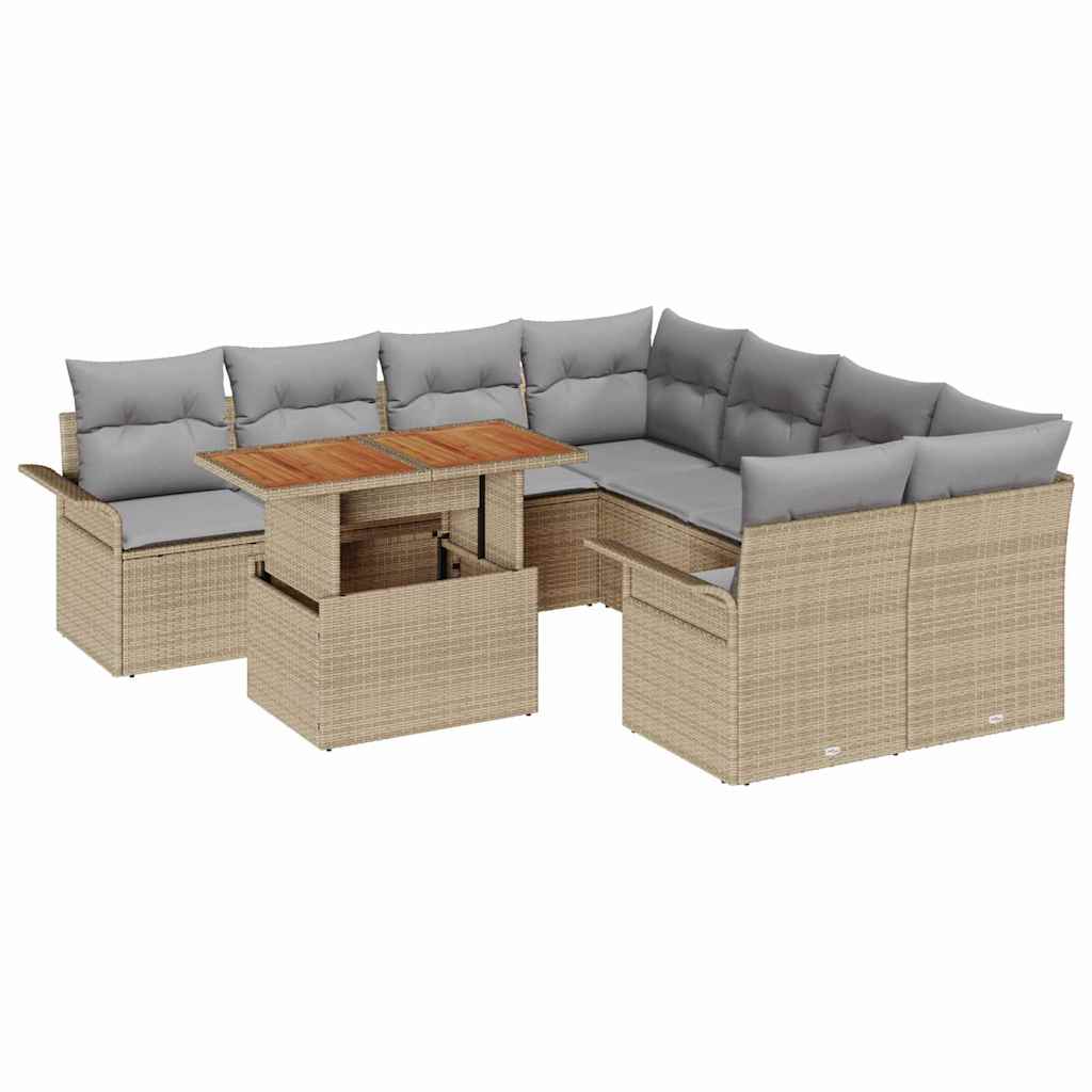 Tuin Sofa Set met opslag 9 pcs Beige Poly riet is nu te koop bij PeponiXL, paradijselijk wonen!