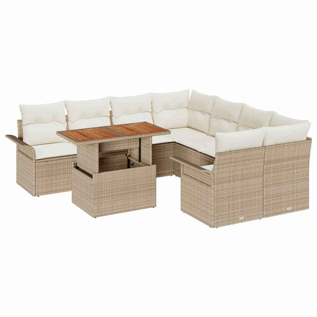 Tuin Sofa Set met opslag 9 pcs Beige Poly riet is nu te koop bij PeponiXL, paradijselijk wonen!
