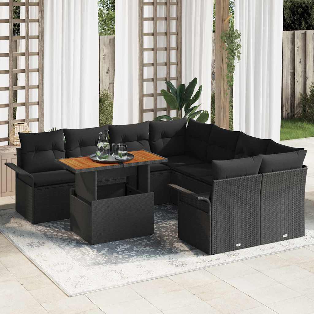 Tuin Sofa Set met opslag 9 pcs Zwart Poly riet is nu te koop bij PeponiXL, paradijselijk wonen!